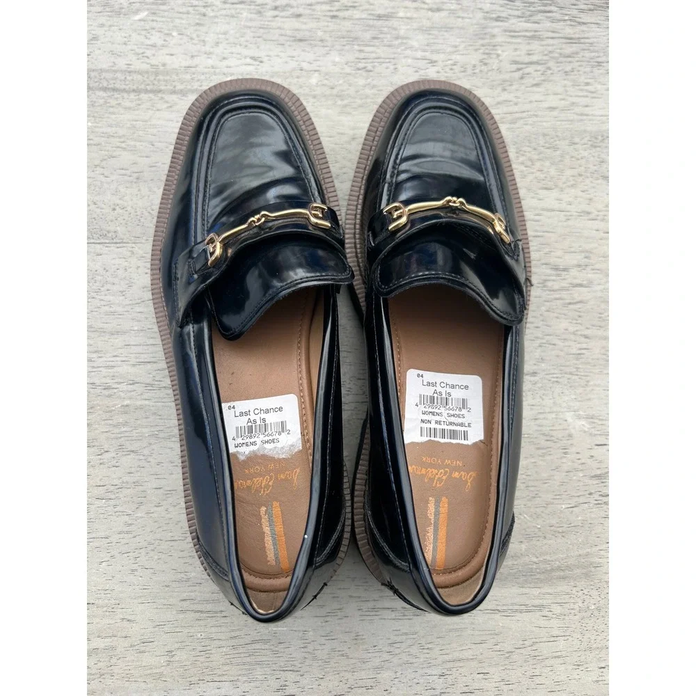 Sam Edelman Black Patent Horsebit Lug Sole Loafers Womens 8 Chunky Platform
